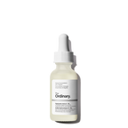 A white dropper bottle of The Ordinary Hyaluronic Acid 2% + B5 serum stands upright on a white background with a right-hand shadow. Its black and gray label is visible. Perfect to pair with the Hydrocolloid Breakout Recovery Mask for targeted acne care.